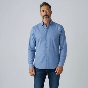 Michael Kors Classic Fit Blue Print Cotton Long Sleeve Shirt Size XL